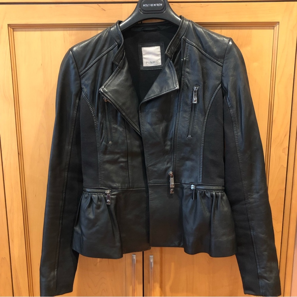 Pinko leather and fabric jacket from Venice Italy